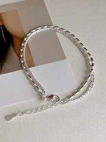 1 قطعة سوار أنيق مزدوج الطبقة، مع سلسلة مطلية بالفضة الفاخرة وتصميم ملمس، مناسب للارتداء اليومي وهو خيار مثالي لهدايا عيد الحب - مناسب لجميع المواسم - سوار أنفاس الطفل مزدوج الطبقات - مشاهدة 6