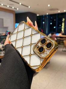 1件裝 鑽石格紋 6D 電鍍 TPU 手機殼，適用於 iPhone 17/16/XR/XS Max/11/18 Pro/11 Pro Max/12/Phone 12 Pro/11 Pro Max/12/12 Pro/12 Pro Max/13/13 Pro/13 Pro Max/14/14 Pro/16 Plus/14 Pro Max/15/15 Pro/15 Plus/15 Pro Max，保護殼 - 金色 - 查看 7