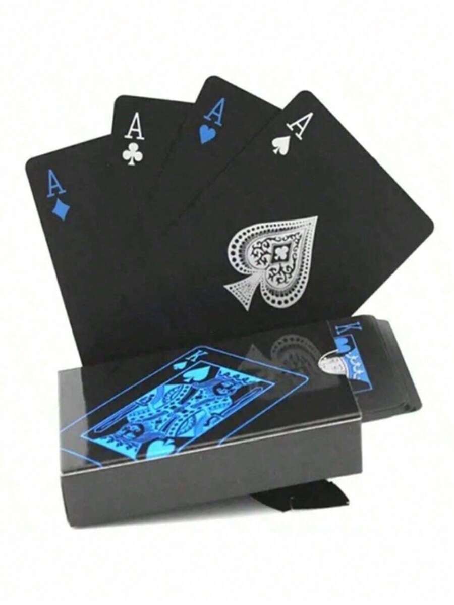 1 Juego de 54 Cartas de Juego Impermeables - Cartas de Juego Negras Impermeables - Cartas de Juego de Plástico con Recubrimiento de Lámina - Ideal para Magia, Juegos de Azar y Coleccionistas, Regalos del Día de San Valentín/Año Nuevo, Juegos de Fiesta de Adultos, Regalos del Día de Ramadán