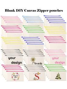 5/10/20/50 Blank Canvas Zipper Bags For DIY Crafts, Canvas Makeup Bags, Small Pencil Boxes, Loose Canvas Cosmetic Bags, Zippers, Multi-Purpose Travel Bags (8.3 * 5 Inches) - Beige - View 2