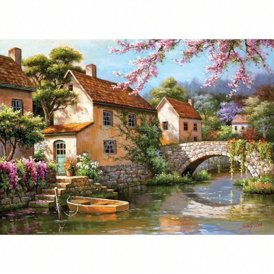 Country Village Canal Jigsaw Puzzles For Sons Daughters, Christmas Puzzle, Puzzles For Adults 1000 Pieces, Christmas Puzzle, Jigsaw Puzzles For Adults, Christmas Puzzles For Adults, Challenging Christmas Jigsaw Puzzles, Puzzles For Adults, Challenging Game Toys, Unique Challenging Puzzles, Adult Puzzle For Relaxation & Home Decor, Fun Indoor Activity, Christmas Decorations, Christmas Gifts For Grandkids Mom Dad, Christmas Decor, Christmas Gifts, Christmas Wall Decor Wall Art - 彩色 - 查看 1