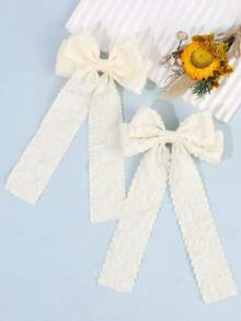 2pcs Cream/Pink Lace Hair Bows For Girls ,Sweet Flower Print Hair Clips With Long Ribbons ,Alligator Clips ,Elegant Barrettes ,Hair Accessories For Daily Life ,Vacaton & Festivals,Favor Gifts