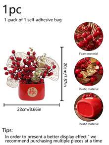 1件人造风水柑橘盆栽，家居客厅新年庆祝，寓意财源滚滚，乔迁新居红色植物盆栽装饰 - 紅色-1pc - 查看 4