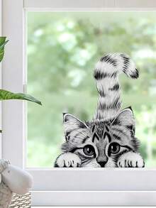 Autocolant de fereastră cu pisoi drăguț - Autocolant de sticlă static fără lipici, decor adorabil cu pisică care se uită pe furiș pentru casă, bucătărie, baie, artă de perete reutilizabilă cu animale detașabile, decor de casă în tendințe 2025. Autocolante de sticlă - autoadezive, autocolante detașabile din vinil, potrivite pentru decorarea ferestrelor din dormitor și sufragerie
