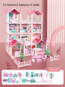 Dollhouse, DIY Colorful Villa Dollhouse, Girls Pretend Play DIY Dollhouse Set - Toys For Girls, Birthday/Christmas Gifts, Suitable For Children Aged 3-8+ (Random Color Accessories)