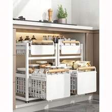 Heavy-Duty Sink Organizer – Adjustable Double-Layer Iron Cabinet Rack, Space-Saving Kitchen Shelf for Drying Dishes, Sturdy Frame, Sink Storage Rack, Sink Organizer, Sink Storage and Organization Rack, Dish Drying - Blanco - Ver 2