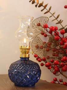 1个复古大型油灯，玻璃煤油灯，古董油灯，室内应急照明防风灯（不含液体），复古家居装饰花园装饰灯罩，返校礼物，教师节礼物，情人节装饰，斋月装饰，复活节装饰