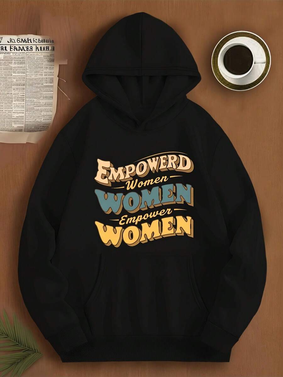 Women-S Empowerment Hoodie Sweatshirt - Plus Size Female Graphic Print Pullover With Pocket Logo, 250g Polyester Casual Blazer Jacket For Women-S Empowerment Events, Sweatshirt Men_219 - 黑色12 - 查看 1