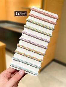 10个装多色编织发圈，甜美可爱风格，女士发饰，适合日常休闲佩戴，女士配饰，马尾辫，发圈，橡皮筋，发绳，弹力发带，头饰弹力发圈 - 如圖片 - 查看 5