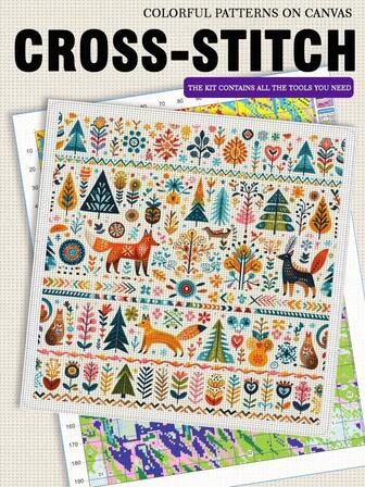 1 PIEZA Sin marco [40 * 40cm/15.7 * 15.7in], Zorro del bosque, Juego de bordado de punto de cruz impreso 11CT/14CT, Adecuado para adultos y principiantes para hacer fácilmente el juego de bordado de punto de cruz, Perfecto para la decoración de paredes del dormitorio y la sala de estar. El regalo incluye un lienzo impreso, aguja, hilo, imagen y manual de instrucciones.