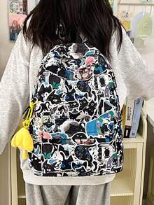 Graffiti Print Casual Commute Unique Design Backpack (No Pendant) - Black - View 4