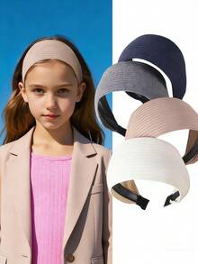 1/4/5 Pcs Girls Fashion Wide Knitted Striped Headband, New Solid Wide Edge Hairband Hair Accessory For Daily Use - Multicolor - View 1