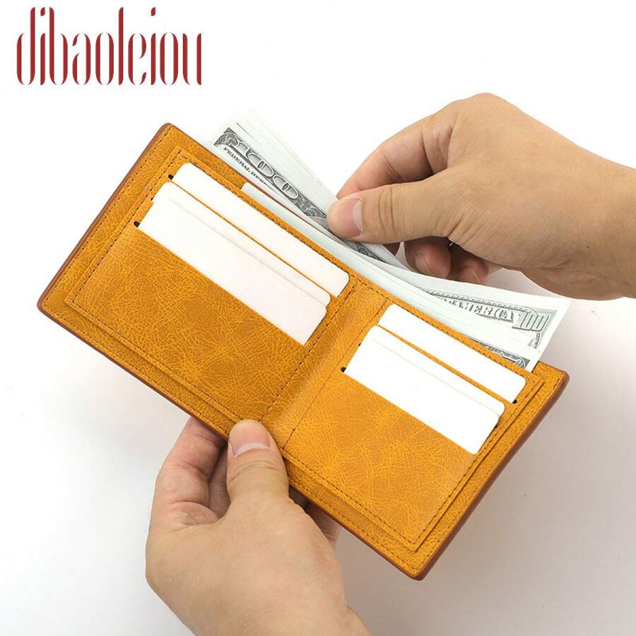 "Dibaoleiou Yellow Distressed Faux Leather Bifold Wallet - Spacious Card & Cash Storage" - 深綠色 - 查看 1