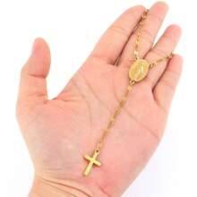 1件新款玛丽妈妈十字架吊坠金色不锈钢唇链项链，女士款 - 金黃色 - 查看 6