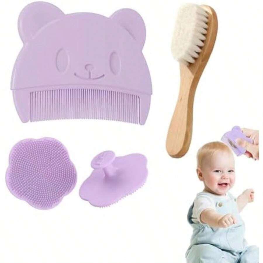 3 Piezas Cepillo y Peine Para Bebé, Versátil y Suave Para Cabello Recién Nacido, Adecuado Para El Cuidado Del Cabello(default) - Multicolor - Ver 1