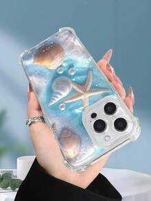 1PC Funda transparente con diseño de estrellas de mar, conchas y perlas sobre fondo acuático brillante, estilo minimalista fresco y marino, protección contra caídas, ideal para mujeres y amantes del océano y las vacaciones en la playa, regalo perfecto para fiestas, amigos, pareja o familia : funda transparente resistente a golpes, compatible con Apple Phone17/16/15/14/13/12/11/XS/XR/X/PLUS/PRO/PROMAX, agarre cómodo, regalo ideal para ocasiones especiales - transparente - Ver 6