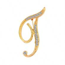 [Handmade Custom Luxury Rhinestone Letter Brooch A-Z] Unisex A-Z Gold Letter Brooch, Handmade Custom Rhinestone English Initial Pin Jewelry, Luxury Shining Couple Accessories, Birthday Gift For Boyfriend Or Girlfriend - 金色 - 查看 3