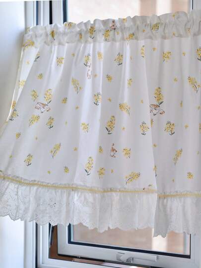 ستارة دانتيل أبيض شبه شفافة بنمط زهري قطة عتيق، مناسبة للاستخدام المنزلي والتجاري، لديكور المطبخ والنافذة، مطابقة للنمط الرجعي، ديكور نافذة عيد الميلاد