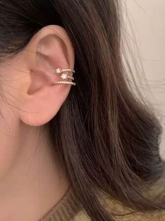 1件装合成立方氧化锆镶嵌多层耳夹，优雅个性时尚百搭，无需耳洞，适合日常、休闲、派对、度假等场合。