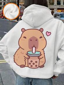 1件少女休闲印花套头卫衣，保暖内衬，长袖，秋冬季 - 白色 - 查看 7