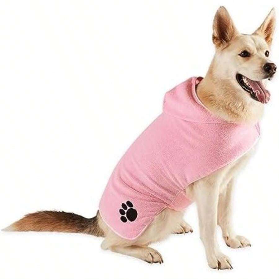 Bone Dry Colección Pet Robe - Bata de baño de Microfibra Absorbente Bordada con Cierre Ajustable, para Perros y Gatos, Talla S, Color Aguamarina(Large Rosado) - Multicolor - Ver 1