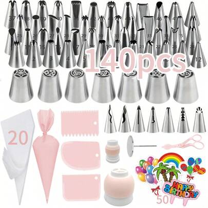 Conjunto de 140 bicos de confeitar, kit de ferramentas para confeitaria, acessórios para decoração de bolos