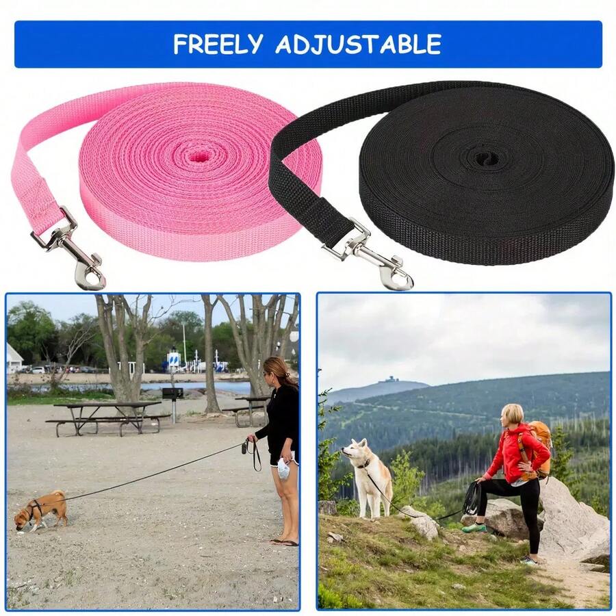 1pc 15m Extra Long Pet Leash, Dog Training Leash For Obedience, Play, Camping And Backyard Exercise - Suitable For All Dog Breeds - Allows Dogs More Freedom Of Movement, Washable - Black - View 1