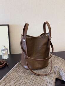 Túi xách thời trang đa năng tinh tế, Túi xô trơn màu đơn giản phổ biến phong cách retro, Túi đeo chéo nữ đa năng và thanh lịch để sử dụng hàng ngày, Túi đeo nách một bên vai cổ điển và ấn tượng, Thích hợp để đi làm, mua sắm, hẹn hò và tặng quà, v.v. - Cà phê nâu - Xem 8