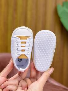 Newborn 0-6-12 Months Infant Canvas Shoes, Fashion Soft Bottom 0-1 Year Old Lace-Up Infant Toddler Shoes, Casual Classic Lightweight Sneakers - White - View 7