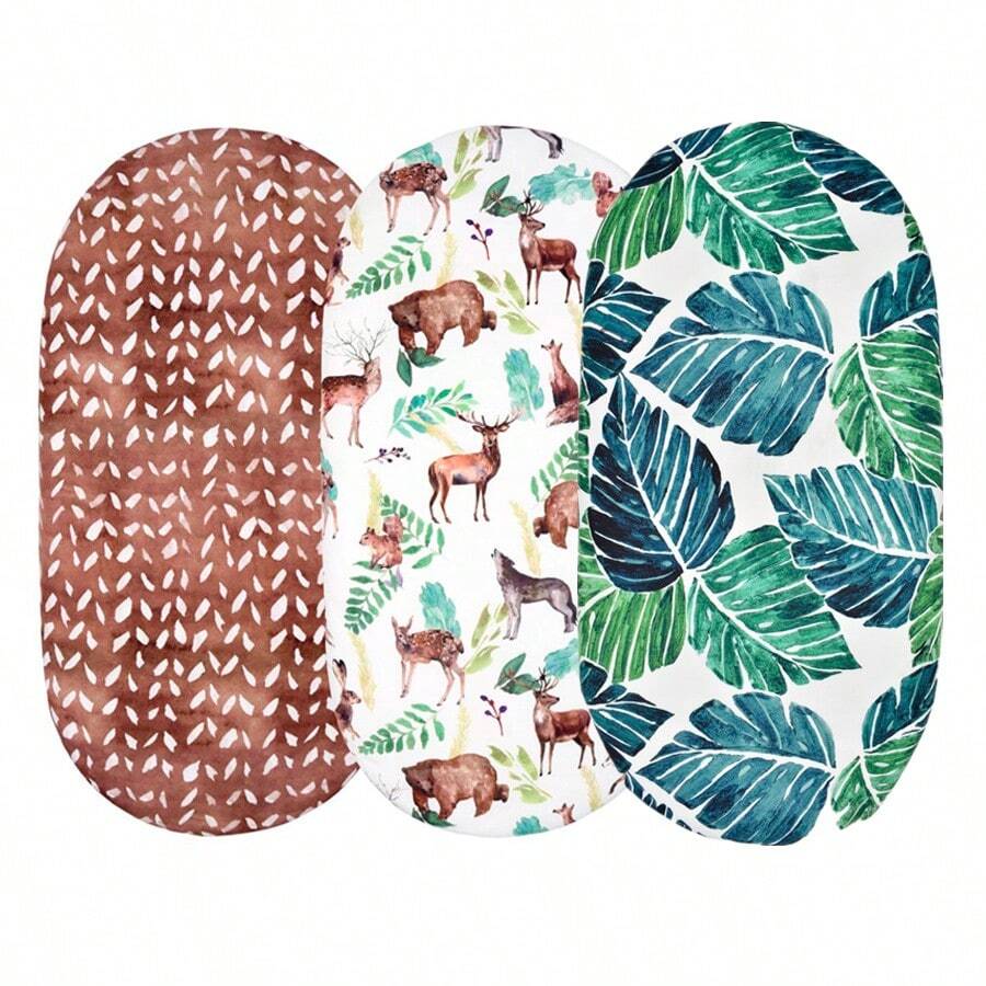 3-pack stretchiga babysänglakan set andningsbara mysiga liggdelslakan universal passform standardmadrass ovala rektangulära vagglakan för babypojkar flickor unisex 32"x16" - Multifärgad - Visa 1