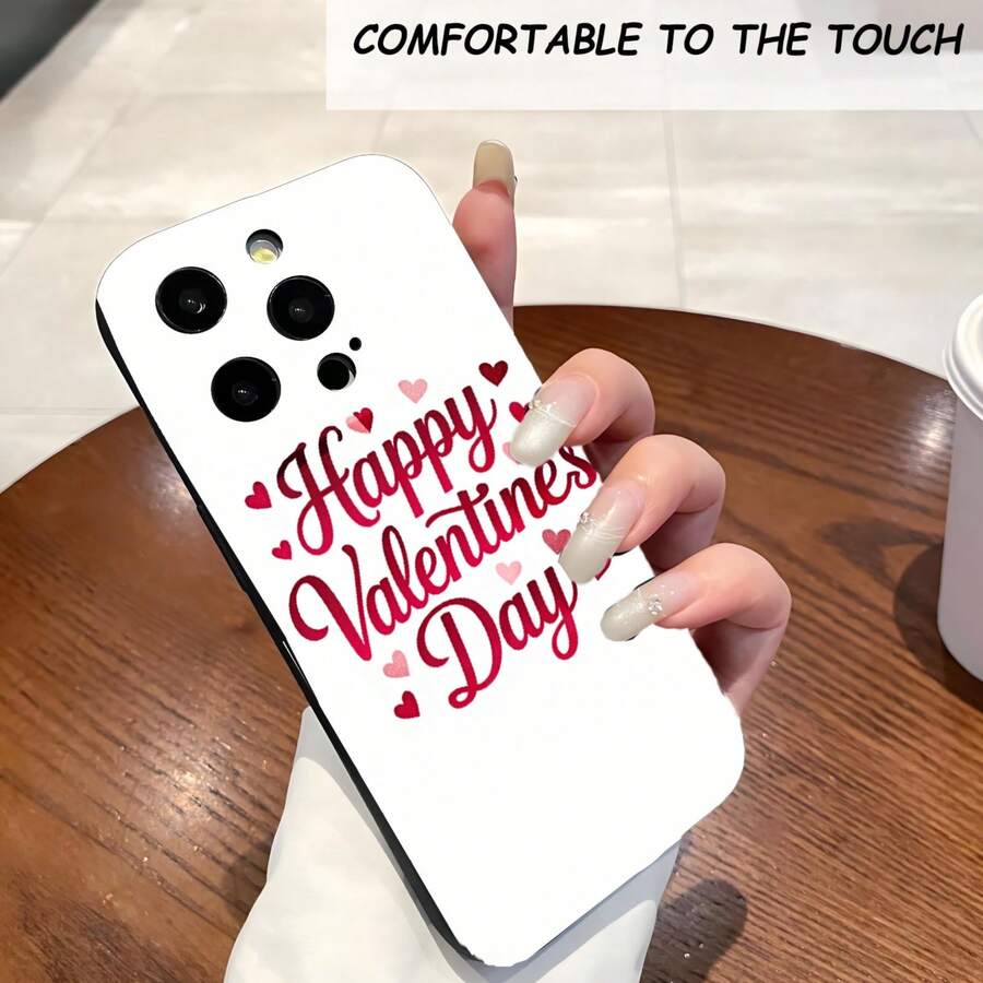 1PC Phone Case, Happy Valentines Day Hearts Pattern , Stylish Phone Case, Phone Decoration, All-around Lens Protection, Creative Small Gift, Funny Gift for Boys and Girls - Negro - Ver 1