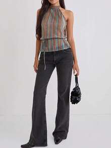 Top sin mangas elegante con volantes y espalda descubierta, top de fiesta plisado tipo chaleco con estilo Y2K - Multicolor - Ver 5