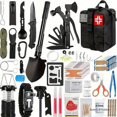 TAIMASI 207pcs Outdoor Survival Kit, Multipurpose Hiking Climbing Backpack – Durable & Easy To Clean For Earthquake Preparedness, Adventure Travel, Hunting. Perfect Gift Idea For Men And Women - Great For Christmas, Father's Day, Valentine's Day, New Year's, And Graduation Season Gifts