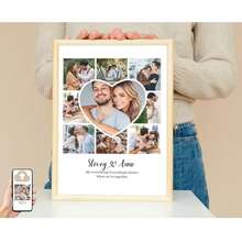 1件个性化照片拼贴礼品，适用于情人节、周年纪念日、婚礼、情侣、房间装饰，可定制海报，可选配相框 - 彩色 - 查看 2