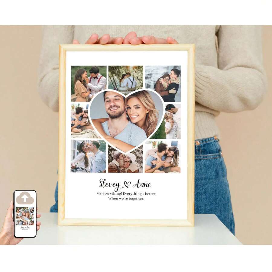 1件个性化照片拼贴礼品，适用于情人节、周年纪念日、婚礼、情侣、房间装饰，可定制海报，可选配相框