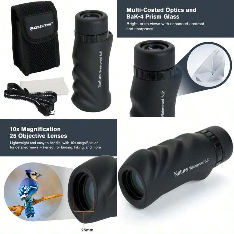 Celestron - Nature 10x25 - para Exteriores y observación de Aves - Óptica de Revestimiento múltiple - a Prueba de Niebla e Impermeable - Blindado de Goma(Monocular) - Multicolor - Ver 1