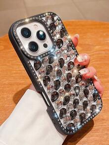 1个双面镶钻全屏玻璃手机壳，兼容 15 Pro Max，简约防震，也适用于14 Pro Max/16 Pro Max，奢华设计 - 黑色 - 查看 2