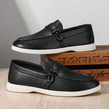 Preppy Office Men's Black Leather Slip-On Loafers, Soft Sole Comfortable Casual Shoes, Versatile Commuter Slouchy Shoes