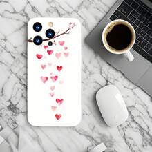 1PC Phone Case,  Heart Branch Watercolor Pattern Print , Stylish Phone Case, Phone Decoration, All-around Lens Protection, Creative Small Gift, Funny Gift for Boys and Girls - ブラック - チェックする 6