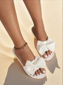 Women's Flat Sandals Slippers 2025 New Bowknot Outdoor Soft Bottom Lightweight Breathable Flat Beach Slides - White - View 6