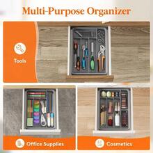 Silverware Tray, Cutlery Drawer Organizer Storage Kitchen, Plastic Flatware Utensil Holder Divider Spoons Forks Knives Tableware, 4 Compartment, Black - 9,5 x 13,4 inch (5 khe cắm) + Xám - Xem 7