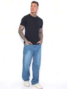 Stylish Wide-Leg Balloon Jeans For Men - Dazzling - 中等水洗藍 - 查看 3