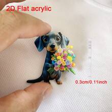 1 Stück 2D süßer Dackel Acryl Brosche mit buntem Blumenmuster, tolle Accessoire für Frauen, perfektes Geschenk für Feiertage oder Modestatement für den Sommer, Geburtstagsgeschenk - Verschiedenfarbig - Übersicht 3