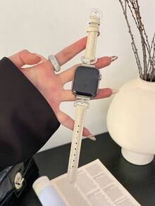 1pc Crocodile Grain Metal Rhinestone Band, Casual White, Apricot, Burgundy, Khaki, Brown, Purple, Black, Simple & Elegant Leather Strap For 49mm, 41mm, 40mm, 38mm, 45mm, 44mm, 42mm, 41mm Series 11, 10, 9, 8, 7, 6, 5, 4, 3, 2, 1, Ultra, SE - Multicolor - View 11