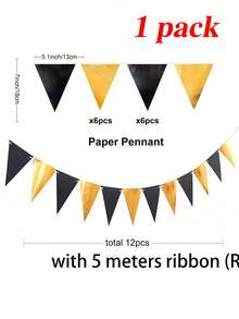 12 件/包黑色和金色派对装饰三角旗，适用于生日派对、婚礼装饰、节日庆典、单身派对、房间装饰 - 黑色 - 查看 5
