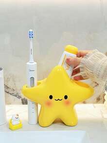 1个可爱星形电动牙刷架，家用浴室梳妆台牙刷架，带2个牙刷槽的牙刷底座架 - 彩色 - 查看 6