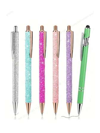 10 st/5 st/1 st glittergelkulpennor, medelspets 1,0 mm, infällbara metallpennor med svart bläck, paljettdekorerade, kulspetspennor för dagbok, presenter till kvinnor och flickor, konst och hantverk för skolstart, konst och hantverkspapper, set