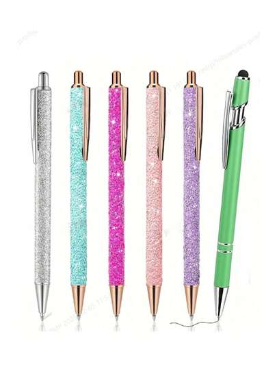 10pcs/5pcs/1pc Glitter Gel Rollerball Pens, Medium Point 1.0mm, Retractable Metal Pens With Black Ink, Sequin Embellished, Ballpoint Pens For Journaling, Gifts For Women And Girls Back To School Arts And Craft Arts And Craft Stationery Set