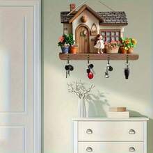2D扁平木质乡村小屋造型钥匙架，可壁挂，装饰玄关、客厅及其他家居空间 - 彩色 - 查看 7