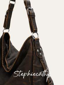 STEPHIECATHY 女士奢华水洗PU皮革单肩包，多功能口袋，拉链封口，可调节长肩带，斜挎手提包，大容量，休闲百搭，适合通勤、日常使用、上学、购物、旅行，男女皆宜，时尚街头风 - 彩色 - 查看 5